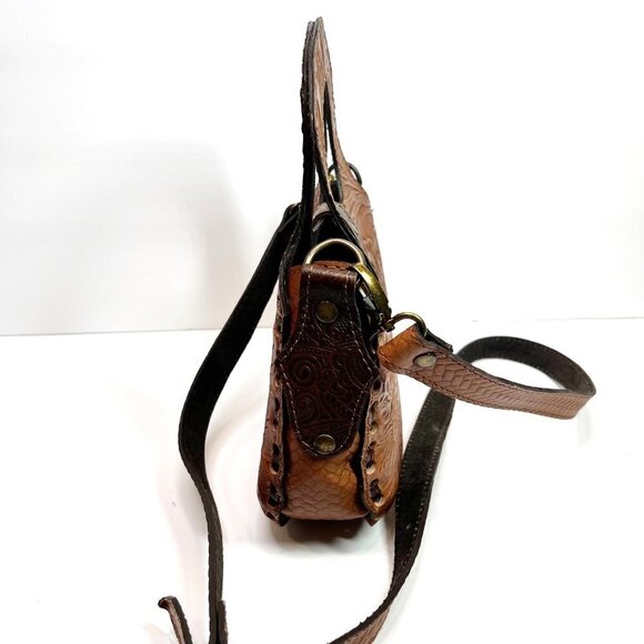 Genuine Tooled Leather Brown Bag Purse Satchel Artisan bohemian western cowgirl - Picture 4 of 7